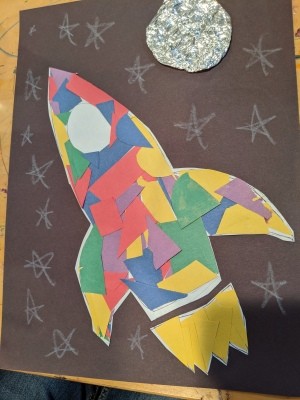 Paper Mosaic Art for Kids - stars and moon added