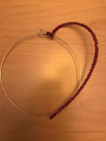 Valentine's Hanging Wall Decoration  - wrap pipe cleaners around the wire circle