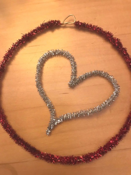 Valentine's Hanging Wall Decoration  - silver pipe cleaner heart