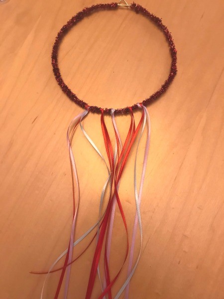 Valentine's Hanging Wall Decoration - tie the ribbons onto the bottom of the circle