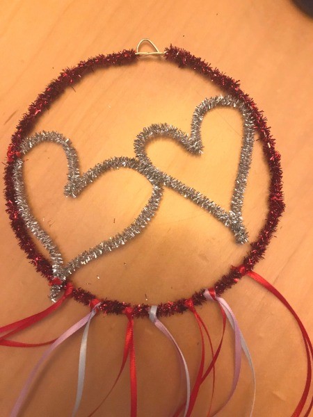 Valentine's Hanging Wall Decoration - add the second smaller heart and tie to the circle, where they touch is not tied but could be