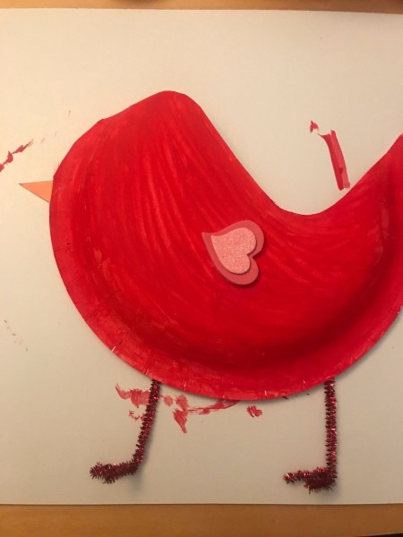 Valentine's Bird Card Holder - foam heart stickers as wing feathers