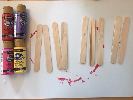 Heart Garden Stakes - sticks and bottles of paint