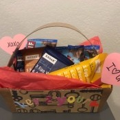 Valentine's Themed Gift Basket for Him - finished snack gift basket