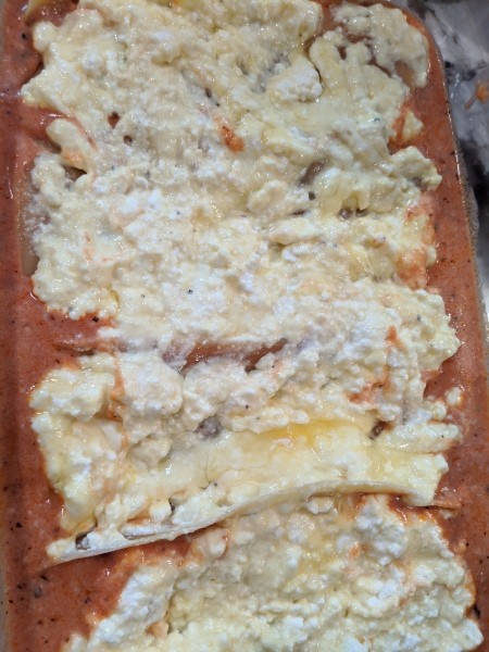 ricotta egg mixture in pan