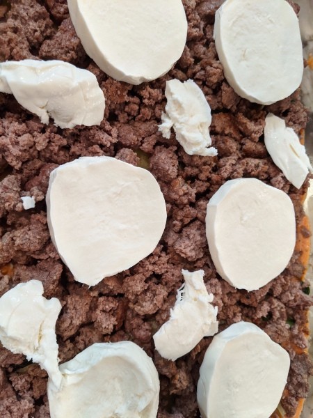 mozzerella on beef in Lasagna