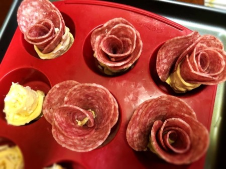 Salami Rose Appetizers in muffin tin