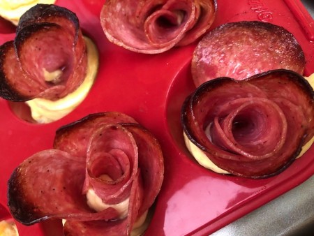 baked Salami Rose Appetizers in muffin tin