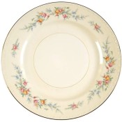 A Homer Laughlin plate with a flowered pattern.