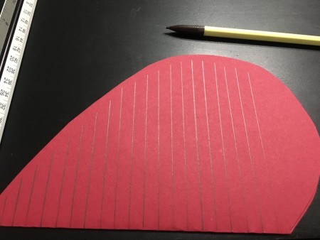 3D Pop-Up Heart Card - cut out the red and black paper, remove the black sheet and draw lines from the fold to the edge of the red heart