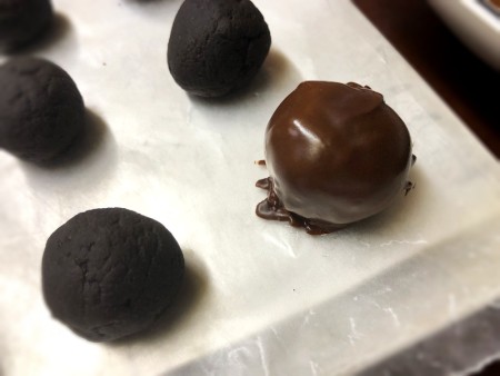 chocolate dipped Truffles on paper