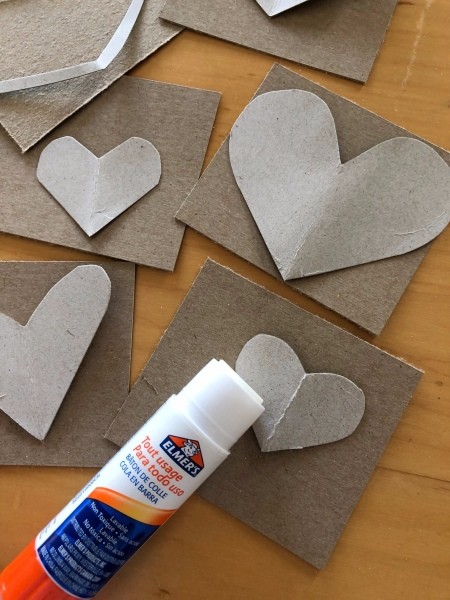 Handmade Valentine's Day Cards - glue the hearts to the squares