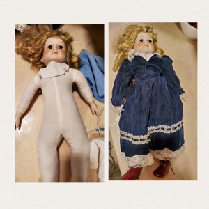 Identifying a Porcelain Doll - side by side photo of the doll dressed and undressed