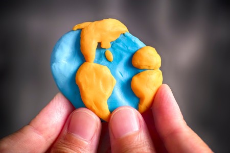 A clay model of the Earth.