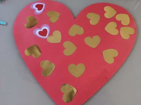 Giant Strawberry Valentine's Day Card - adding heart shaped stickers