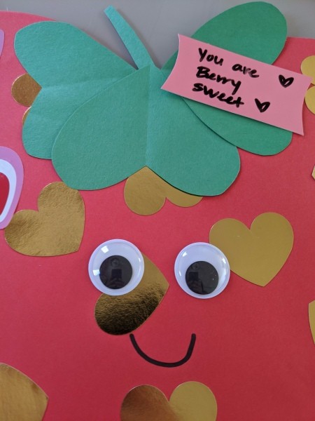 Giant Strawberry Valentine's Day Card - message written on pink paper and glued to card