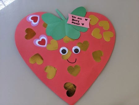 Giant Strawberry Valentine's Day Card - finished card with googly eyes and a smile