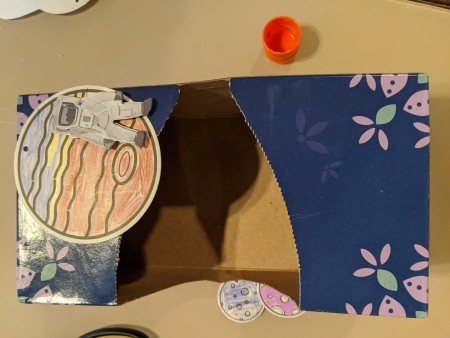 Space Valentine Box - adding space mobile parts, astronaut