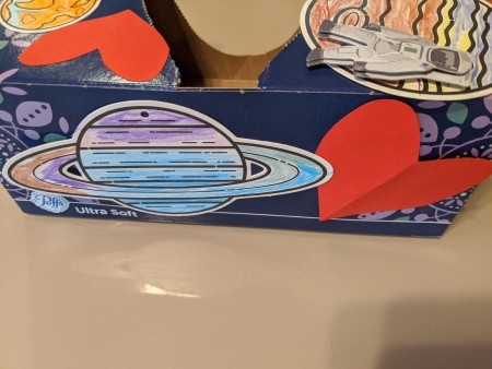 Space Valentine Box - paper hearts and Saturn images added
