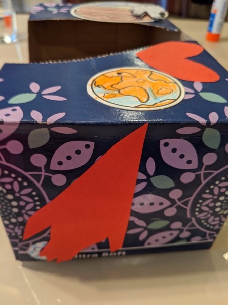 Space Valentine Box - side with red paper rocket ship