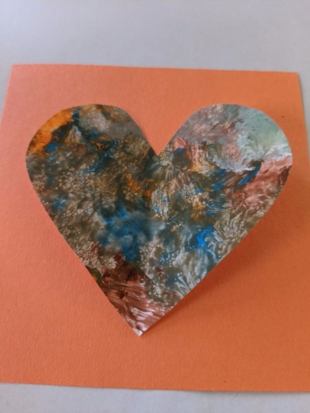 Valentine's Day Spider Card - heart shape cut from child's painting