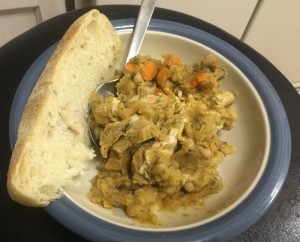 Lentil Black Eyed Pea Stew on plate with bread