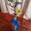Fabric Covered Specimen or Bud Vase - closeup of finished vase with yellow daisy like flower