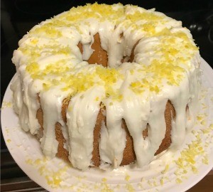 A butter lemon pound cake with icing.