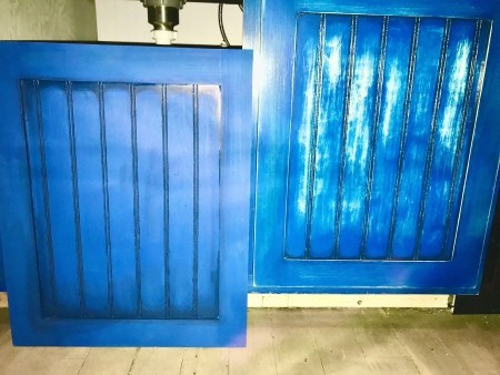 Cabinet doors painted blue.