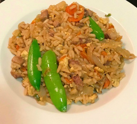 Pork Fried Rice with Duck Sauce in bowl