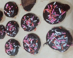 Choco Coated Oreos on baking paper