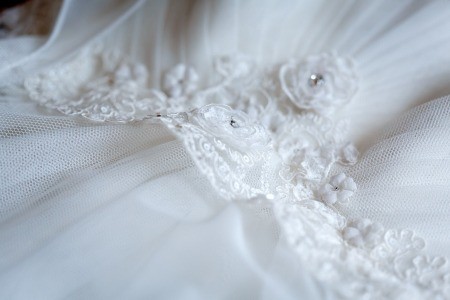 An embellished wedding gown.