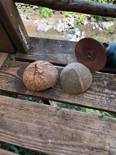 Bamboo & Coconut Shell Planters - sand the outside and the broken edge