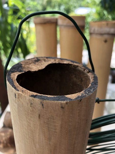 Bamboo & Coconut Shell Planters - feed the wire through the holes