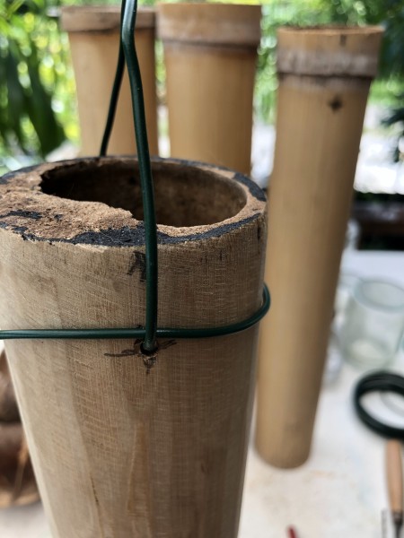 Bamboo & Coconut Shell Planters - hanger seen from one side
