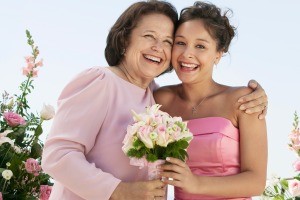 A bride with her mother at the wedding.