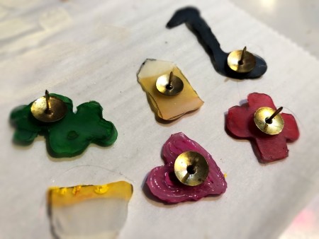 Making Custom Push Pins - flip the designs over and attach to the thumbtack with a bit of hot glue, allow to dry