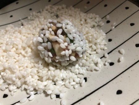Balls rolled in rice