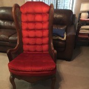 Identifying an Old Upholstered Wingback Chair with Cane Sides - red upholstered chair