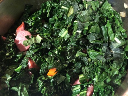 Kale added to pan