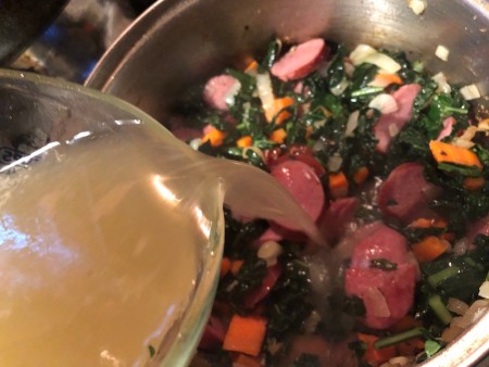 broth added to pan