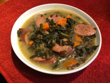 bowl of Kale and Sausage Lentil Soup