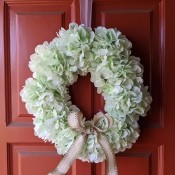 Making a Hydrangea Door Wreath - wreath hanging on the door