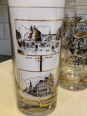 Identifying Vintage Drinking Glasses - tall glasses with black images of public buildings and parks
