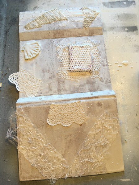 Mixed Media Journal - apply fabric scraps using gesso