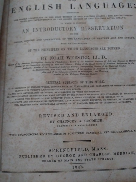 Value of a 1858 Webster's -Dictionary - cover page