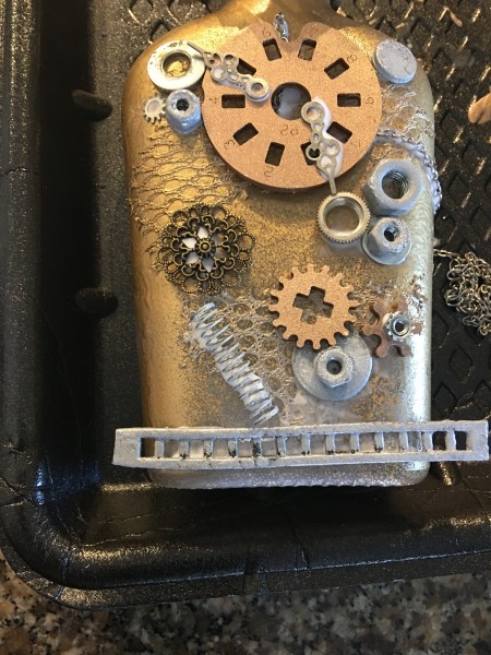 Steampunk Bottle - spray both sides with varnish and add glitter