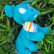 Identifying a Stuffed Animal - bright blue stuffed dog toy