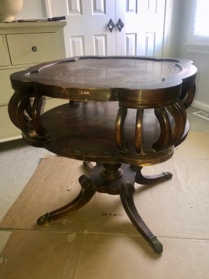 Identifying a Vintage Table- two tier squarish table with rounded corners and 4 bent supports in the corners