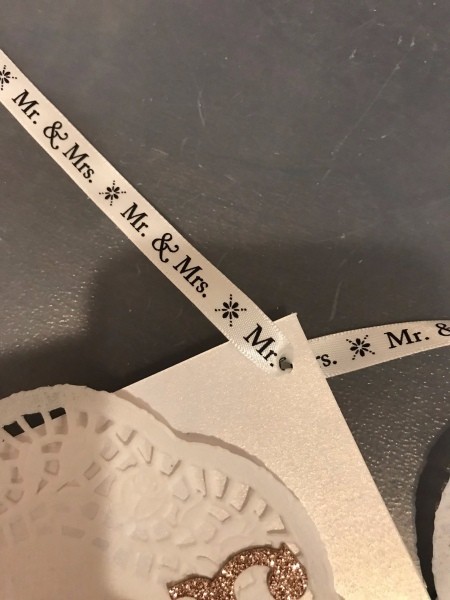 Bride and Groom Wedding Chair Signs - thread ribbon through the holes